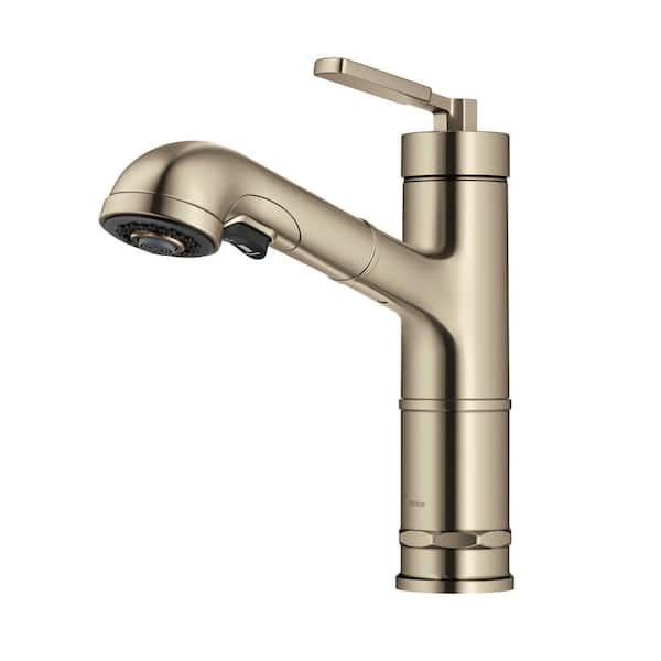 KRAUS Allyn Pull-Out Single Handle Kitchen Faucet in Spot-Free Antique  Champagne Bronze,