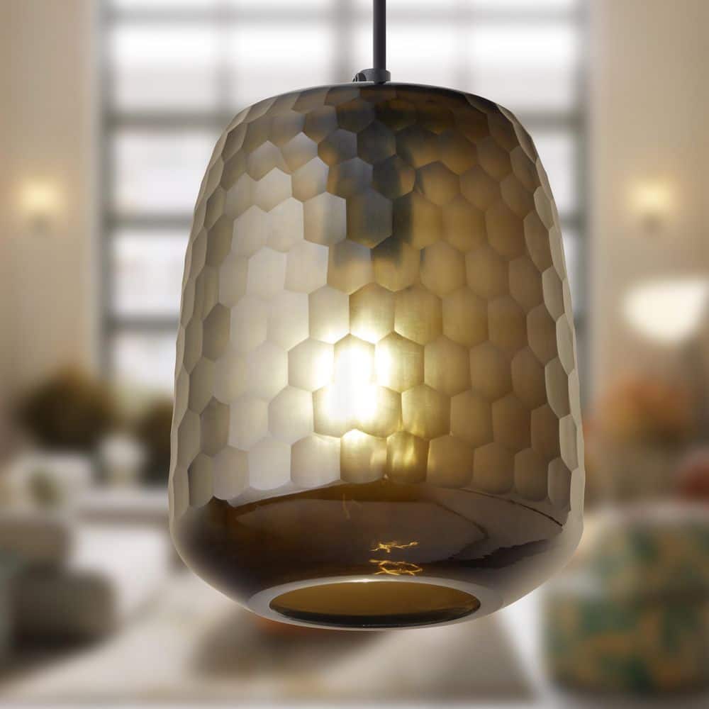 Giselle 40-Watt 1-Light Brown and Black Dome Pendant Light with Colored Hand Blown Glass Shade price history on PriceWatchPro