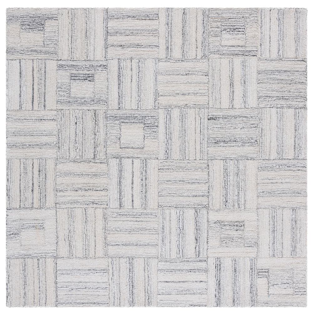 Abstract 6 ft. x 6 ft. Gray Geometric Abstract Grid Square Area Rug