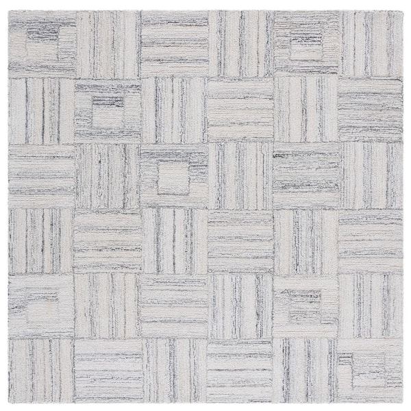 Abstract 6 ft. x 6 ft. Gray Geometric Abstract Grid Square Area Rug