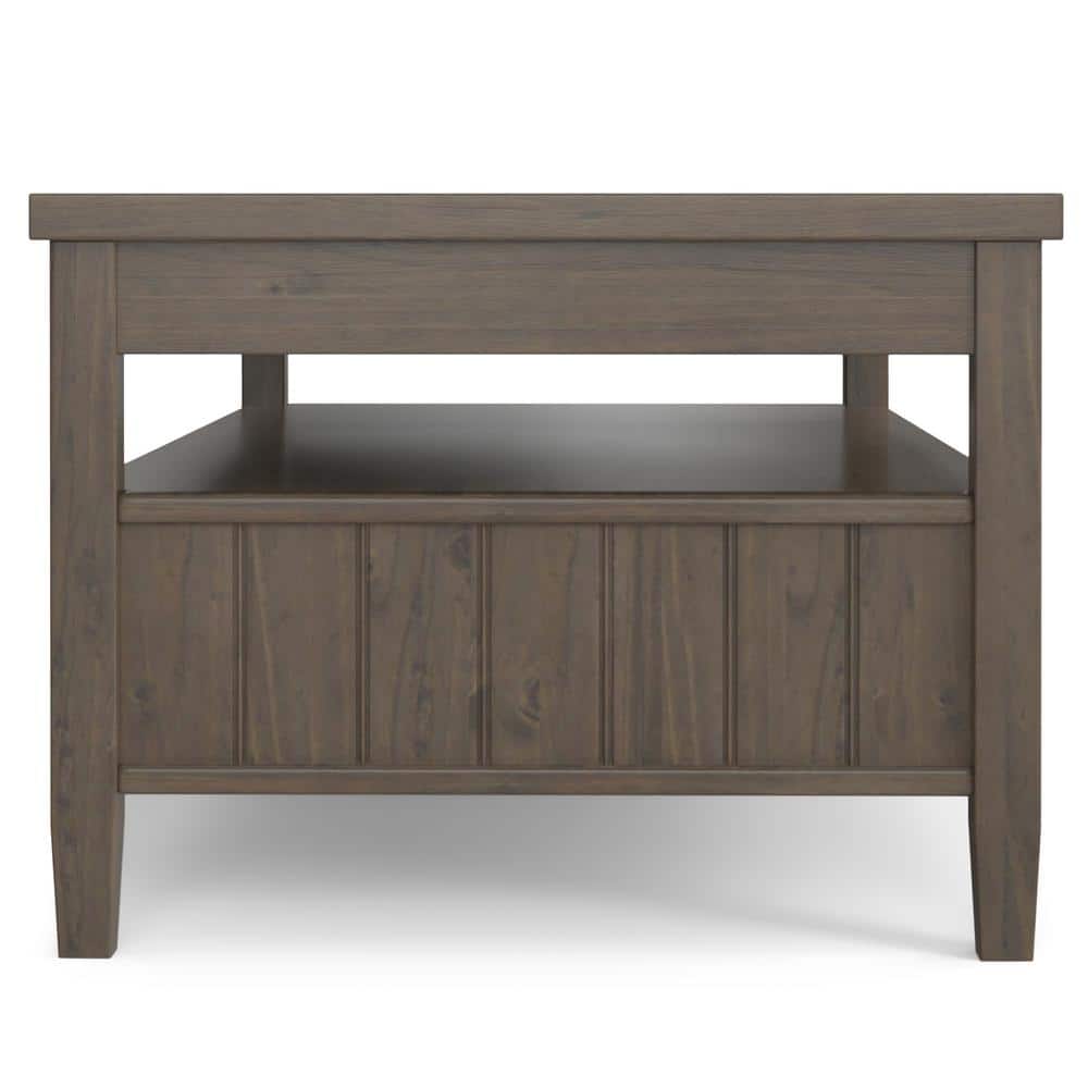 Smoky Brown Solid Wood Lift-Top Coffee Table with Storage