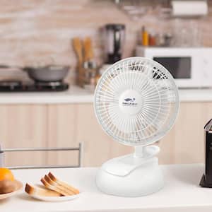 6 in. Clip Desk Fan in White with Integrated Base
