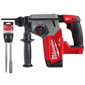 M18 FUEL 18V Lithium-Ion Brushless Cordless 1 in. SDS-Plus Rotary Hammer with 10 in. Bull Point & Steel Flat Chisel