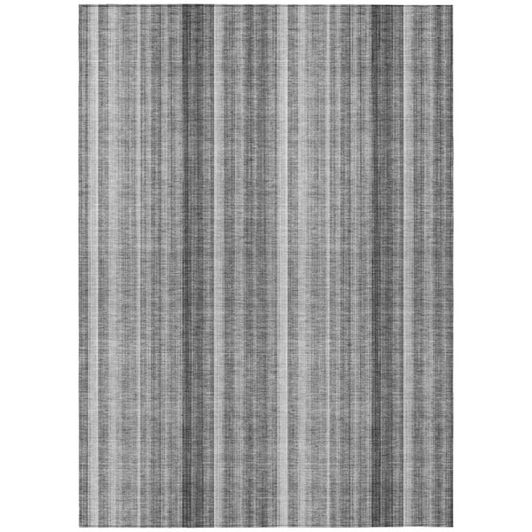 Gray 10 ft. x 14 ft. Woven Striped Rectangle Indoor/Outdoor Area Rug