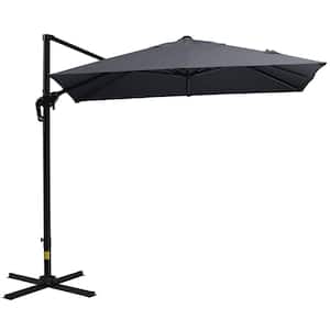 Heavy Duty 8 ft. Square Aluminum Cantilever Patio Umbrella in Gray w/360 Rotation, 3-Position Tilt, Crank and Cross Base