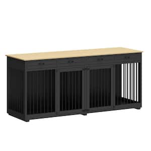 86.6 in. Wooden Dog Crate Kennel with 4 Drawers and Divider Dog Crates, Large Dog Pens Furniture for 2 Large Dogs, Black