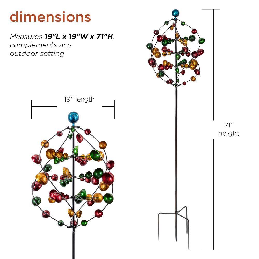 71" Multicolor Iron Orbital Wind Spinner Garden Stake