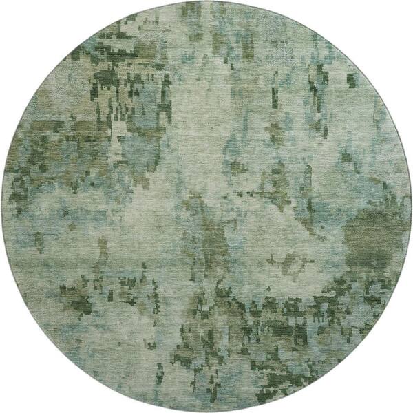 Mayfield Premium Machine Washable Abstract AMF2360 Sage 8 ft. x 8 ft. Round Rug
