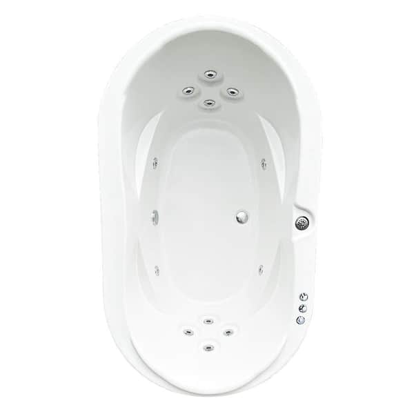 Comfortflo Premier 73 in. x 43 in. Acrylic Oval Drop-in Whirlpool Bathtub with Center Drain in White