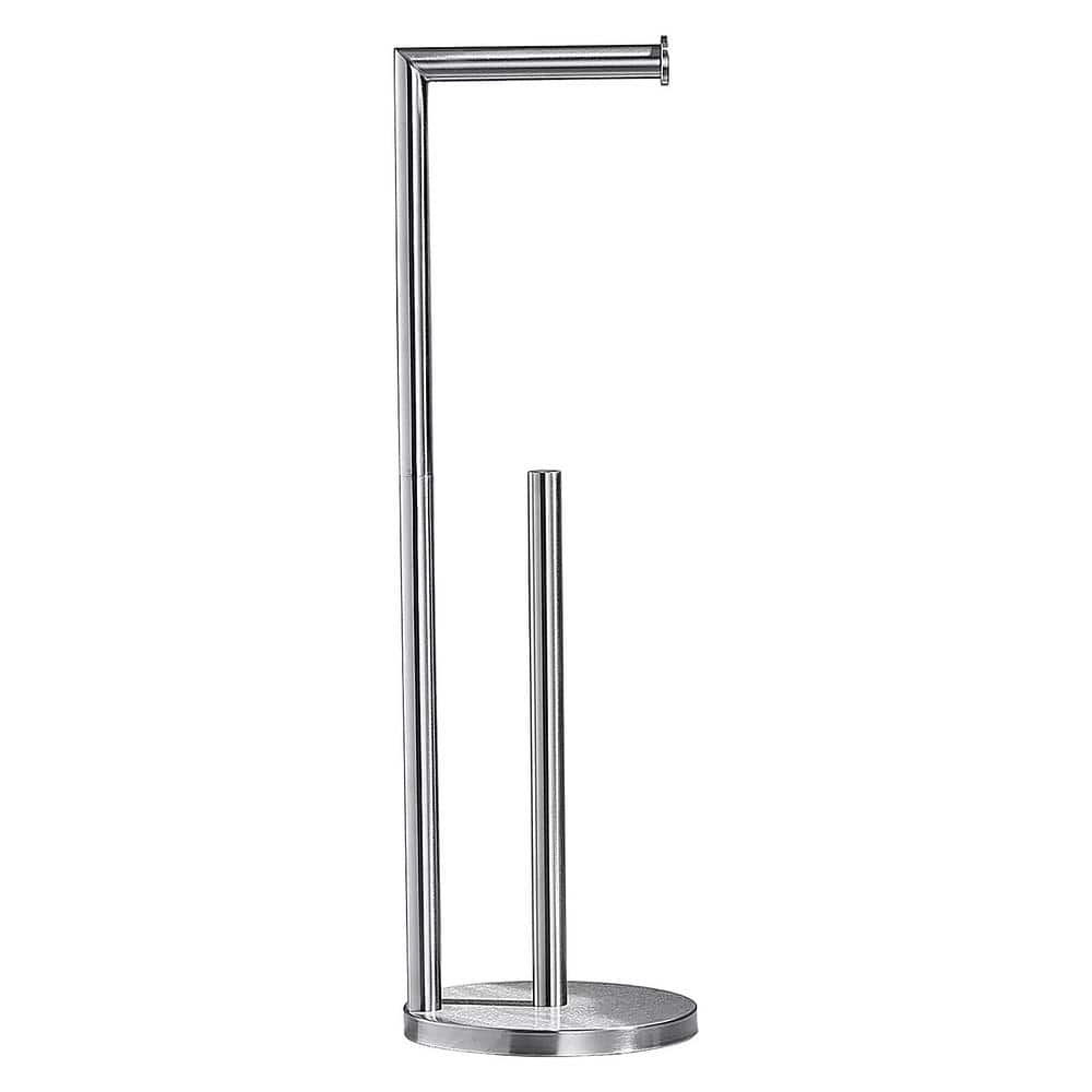 Brushed Nickel Freestanding Toilet Paper Holder with Reserve Storage