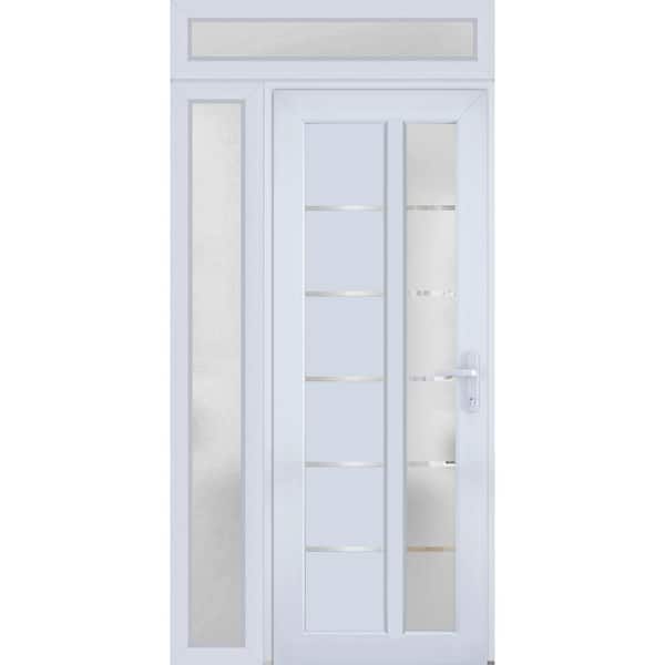 VDOMDOORS 8088 44 in. W. x 94 in. Left-hand/Inswing Frosted Glass White Silk Metal-Plastic Steel Prehend Front Door with Hardware