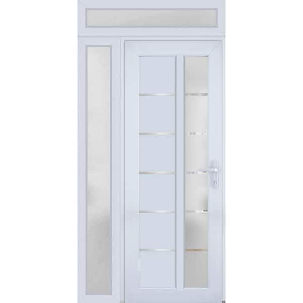 VDOMDOORS 8088 44 in. W. x 94 in. Left-hand/Inswing Frosted Glass White Silk Metal-Plastic Steel Prehung Front Door with Hardware