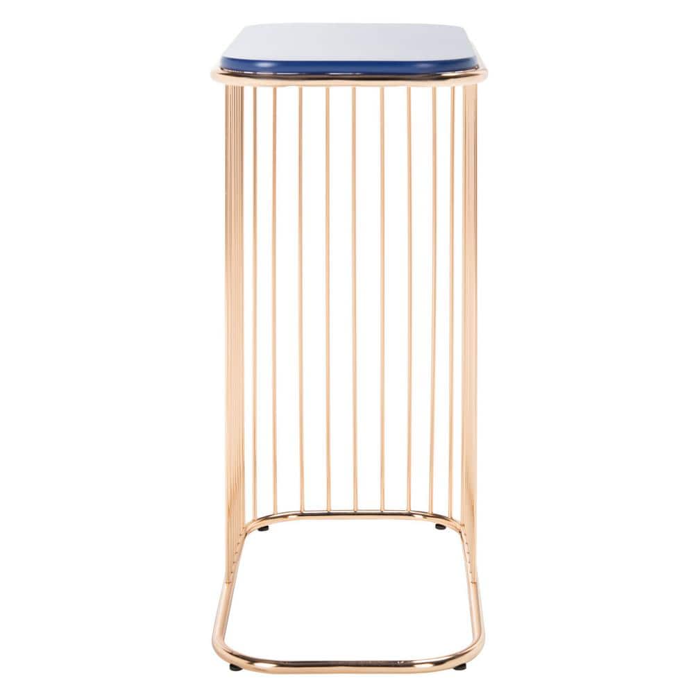 Modern Glam Blue & Gold Square Metal & Wood Accent Table