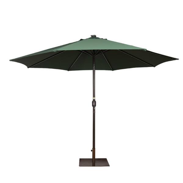 Wildaven 11 ft. Steel Outdoor Market Patio Umbrella with 40 LED Lights Crank in Dark Green