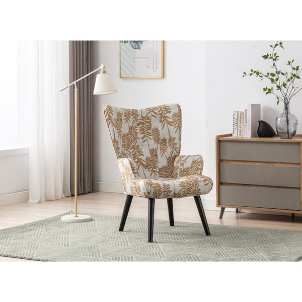 Yellow Leaf Polyester Wood Modern Leisure Accent Arm Chair for