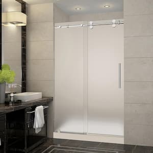Langham 48 in x 36 in x 77.5 in Completely Frameless Sliding Shower Door with Frosted in Chrome with Right Base
