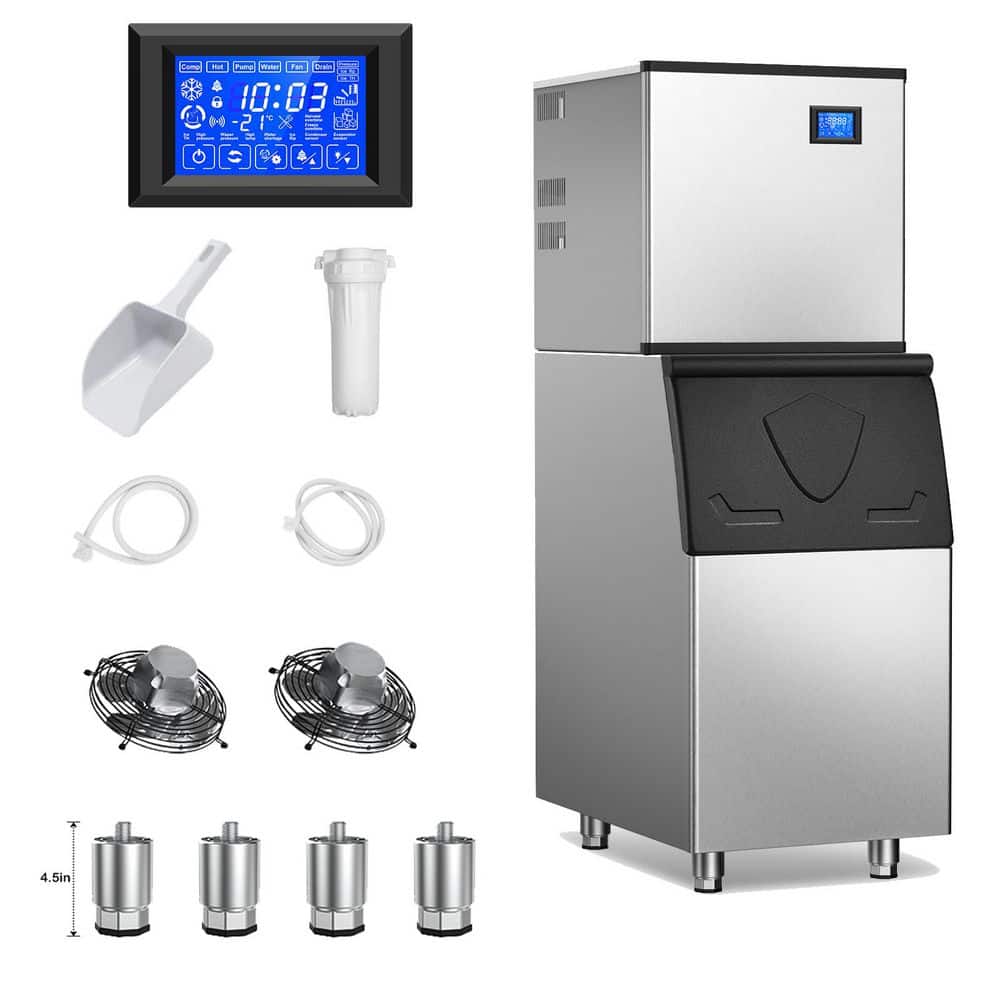 22.5 in. 500 lbs. Per Day Split Commercial Freestanding lce Maker in Silver 156-Full Size High-Density lce Cubes/Cycle