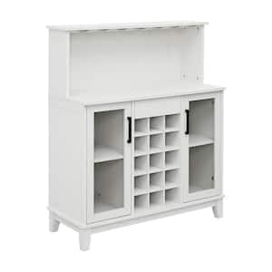 Home Source White Bar Cabinet with Wine Rack and Glass Doors