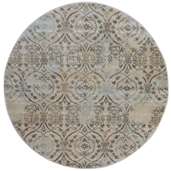 Pisa Beige 8 Ft Round Transitional, Small Round Oriental Area Rugs