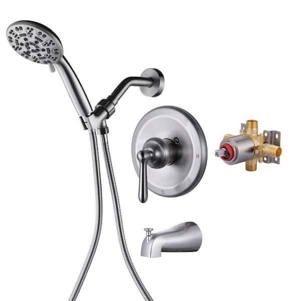 VEVETTA Wall Mounted Single Handle 7-Spray Tub and Shower Faucet 1.8 GPM in. Brushed Nickel with Pressure Balance Valve Included
