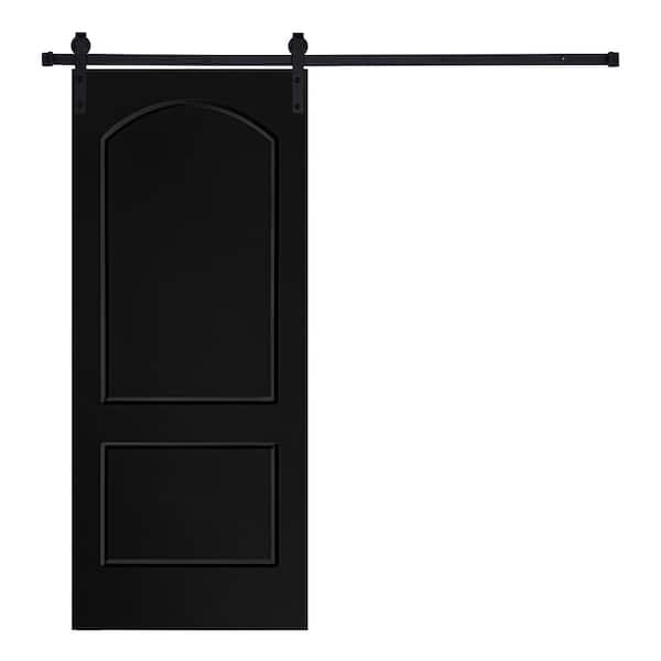 AIOPOP HOME Modern 2- Panel Roman  Designed 80 in. x 30 in. MDF Panel Black Painted Sliding Barn Door with Hardware Kit