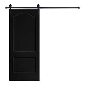 Modern TWO PANEL ROMAN Designed 84 in. x 32 in. MDF Panel Black Painted Sliding Barn Door with Hardware Kit