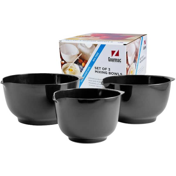 Comfy Grip Black Plastic 3-Piece Mixing Bowl Set - with Pour Spout