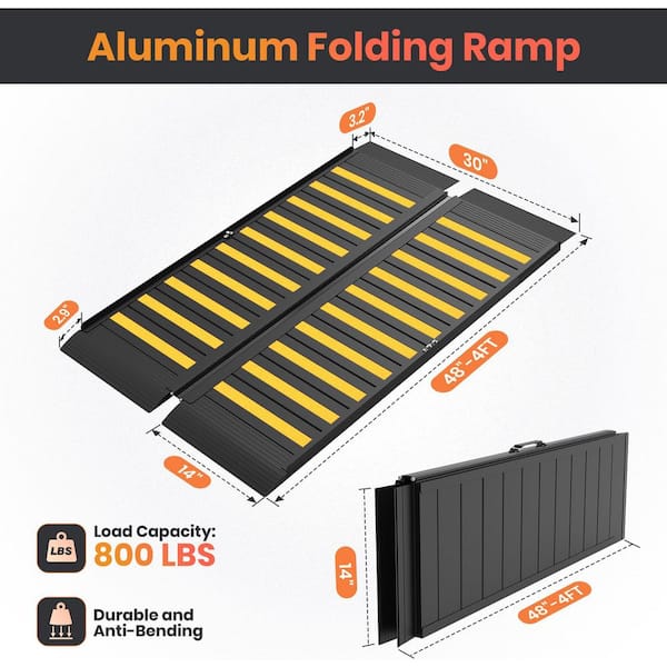 4FT Folding Non-Slip Aluminum Wheelchair Ramp with Handle for