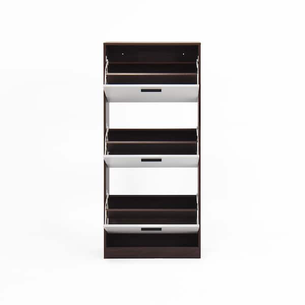 47.2 in. H x 21.3 in. W x 9.4 in. D Walnut Shoe Storage Cabinet with 3 White Panel Flip Drawers