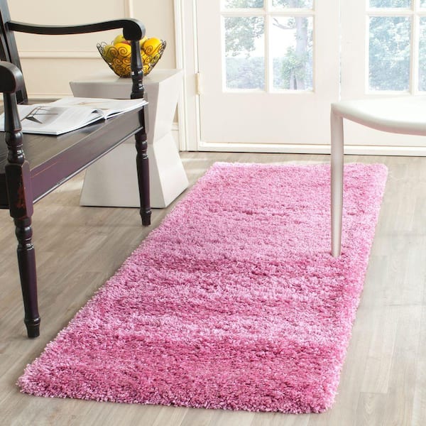 California Shag Pink 2 ft. x 7 ft. Solid Runner Rug