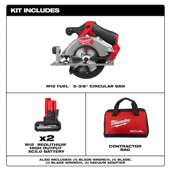 M12 FUEL 12V Lithium-Ion Brushless 5-3/8 in. Cordless Circular Saw Kit w/ (2)XC High Output 5.0 Battery Packs & Charger