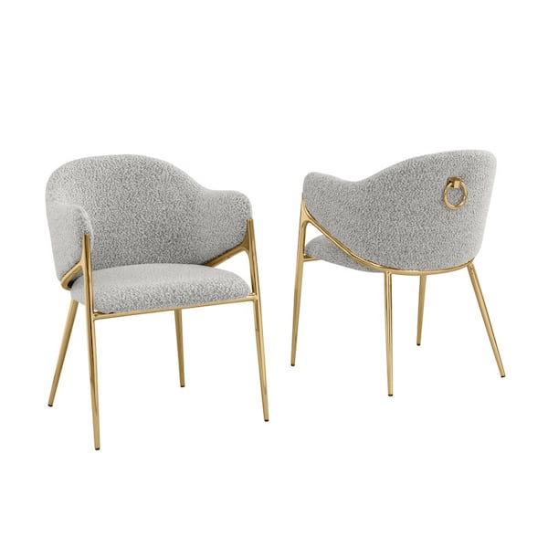 Best Quality Furniture Von Rich Grey Boucle Fabric Side Chair (Set of 2) With Gold Chrome Legs