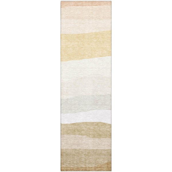 Mayfield Premium Machine Washable Abstract AMF2023 Wheat 2 ft. x 7 ft. Runner Rug