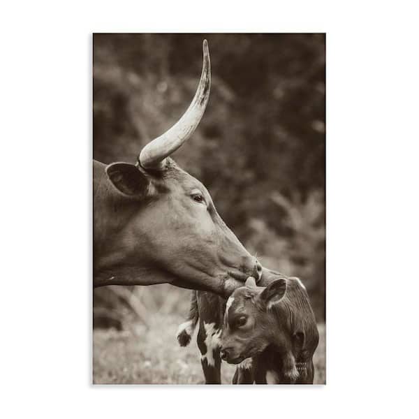 Longhorn Kissing Baby by Nathan Larson Unframed Animal Graphic Art Print 45 in. x 30 in.