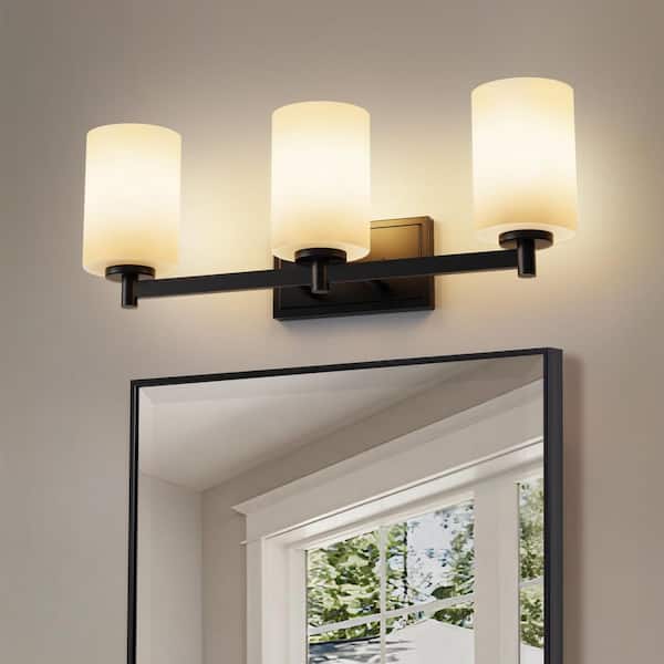 1-Pack 21.5 in. Mounting Frame with 3-Light Black Vanity Fixture and Rectangular Die-Cast Wall Box, E26 Base