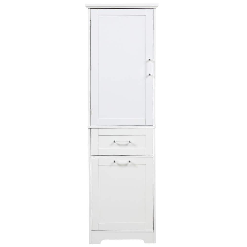 20 in. W x 13 in. D x 68.1 in. H White Linen Cabinet with Doors and Drawer,