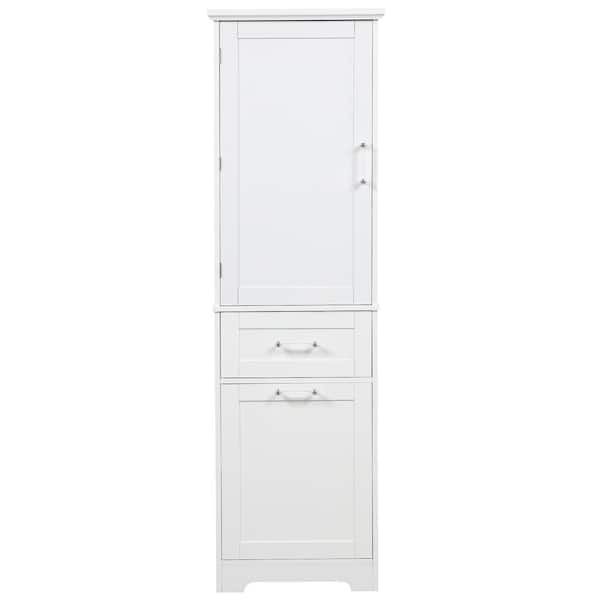 Unbranded 20 in. W x 13 in. D x 68.1 in. H White Linen Cabinet with Doors and Drawer, Multiple Storage Space, Adjustable Shelf