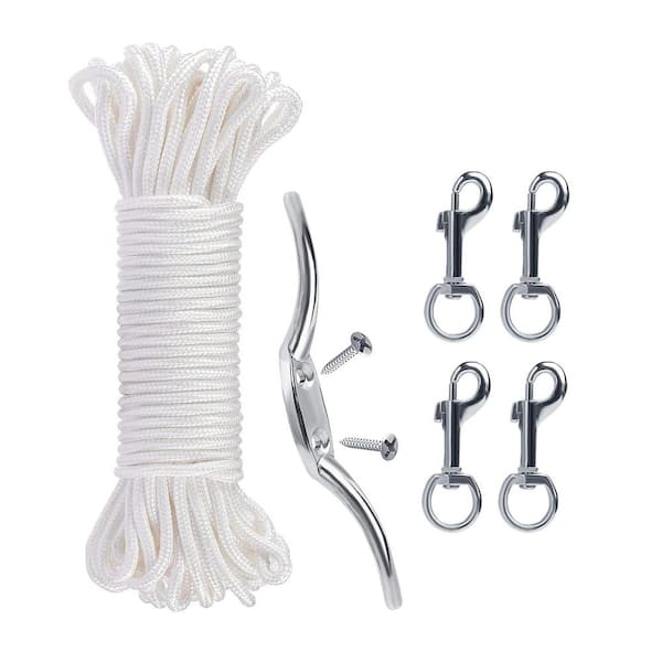 1/4 in. Adjustable Polyester Flagpole Rope Kit with Zinc Alloy Swivel Snap Clips and Cleat Hook, 1 Kit
