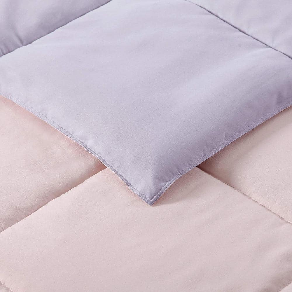 Twin Blush and Lavender Reversible Microfiber Comforter Set