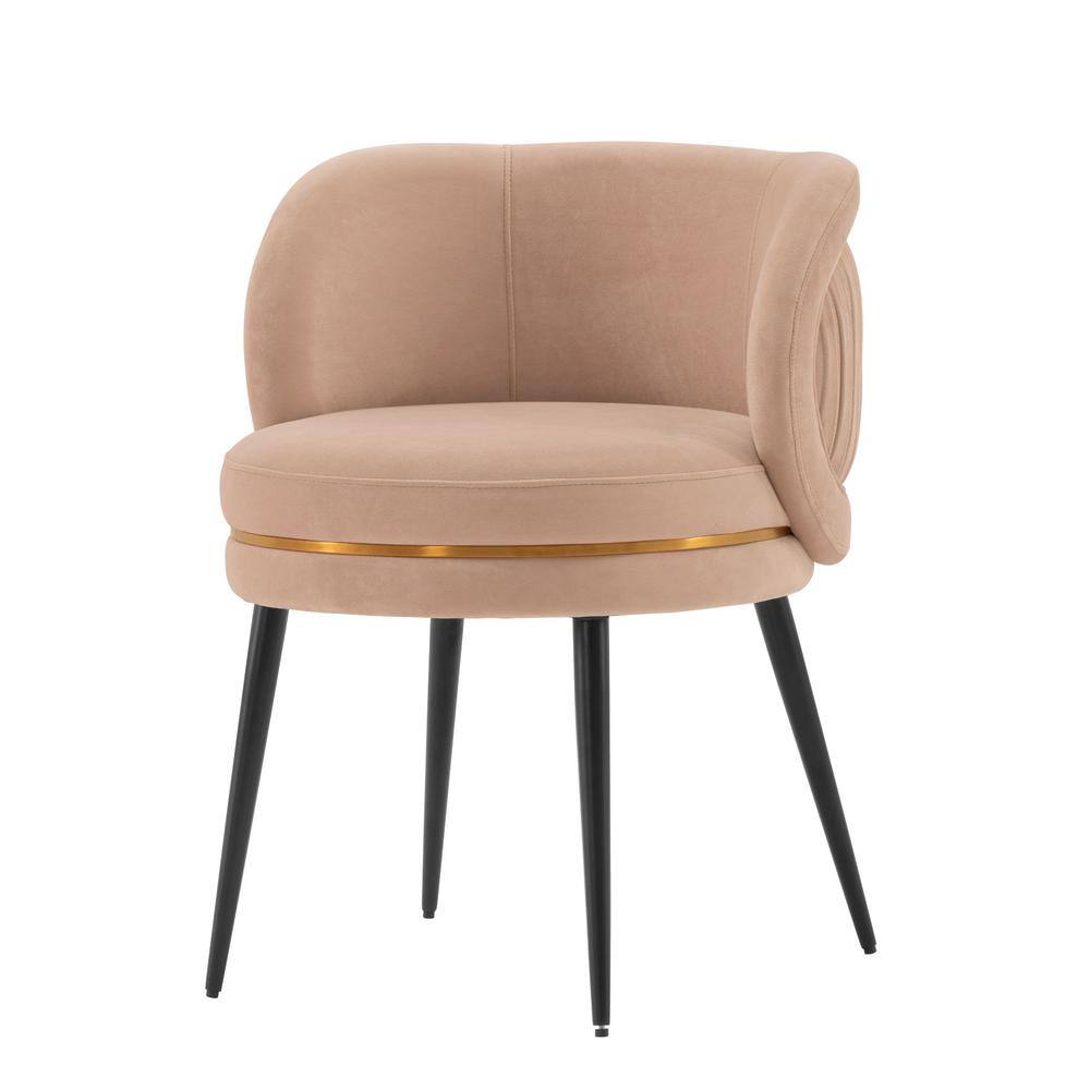 Set of 2 Nude Velvet Upholstered Dining Chairs with Gold Trim