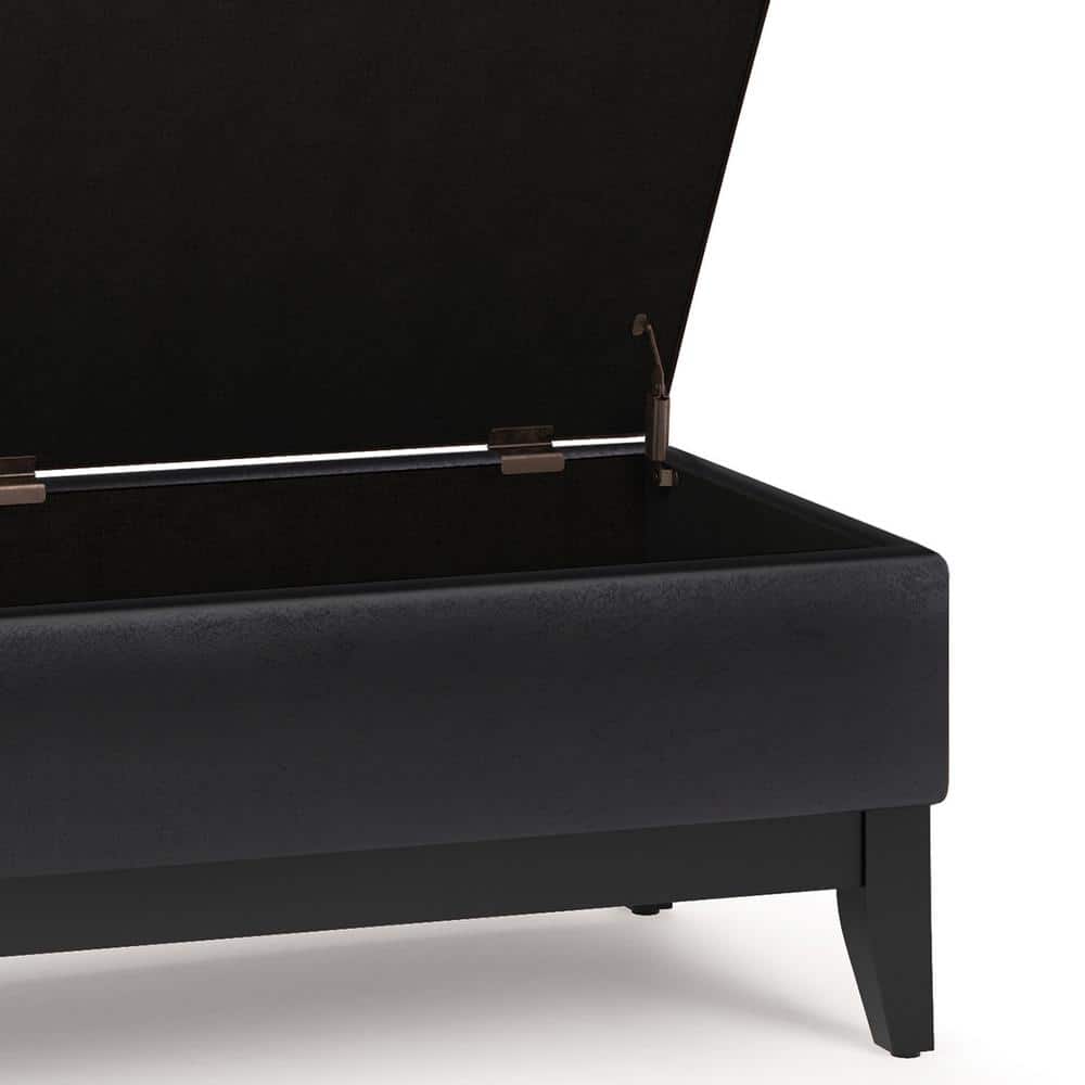 Distressed Black Tufted Footstool Ottoman with Sturdy Tray