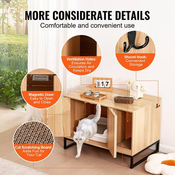 SEGAWE Cat Litter Box Enclosure With Barn Door – Hidden Cat House Furniture