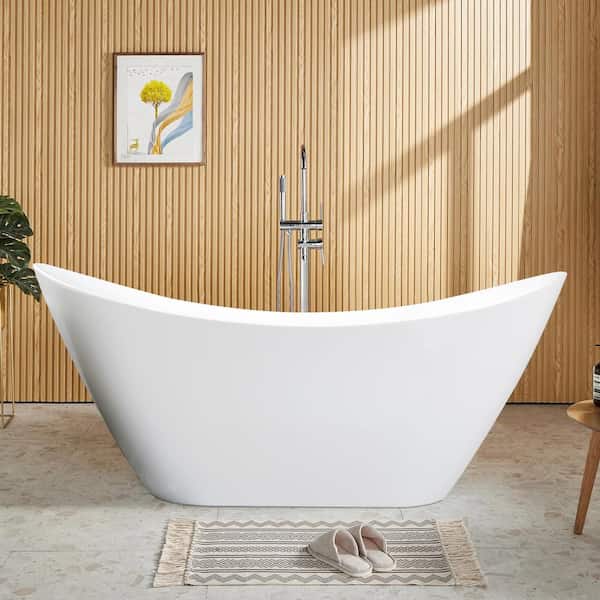 Satico 71 in. Gold Ingot Shaped Acrylic Freestanding Soaking SPA Tub Flatbottom Non-Whirlpool Bathtub in White