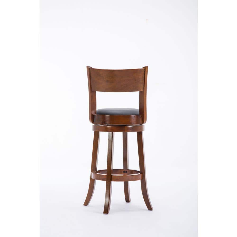 Elegant Walnut Finish Swivel Barstool with Black Faux Leather