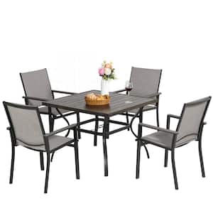 5-Pieces Outdoor Patio Dining Set Textilene Chairs and Wood-grain Metal Dining Table for 4