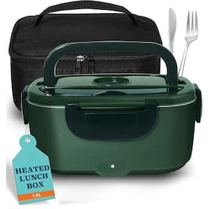 Green 80W Electric 1. 5L Stainless Steel Heated Lunch Bag Box for Adults, Self Heating for Car, Office, Truck and Work