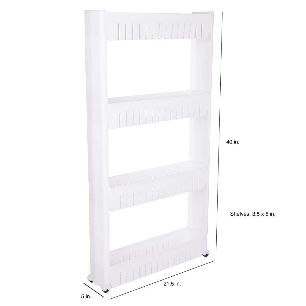 White 4-Tier Slim Rolling Storage Cart with PVC Wheels