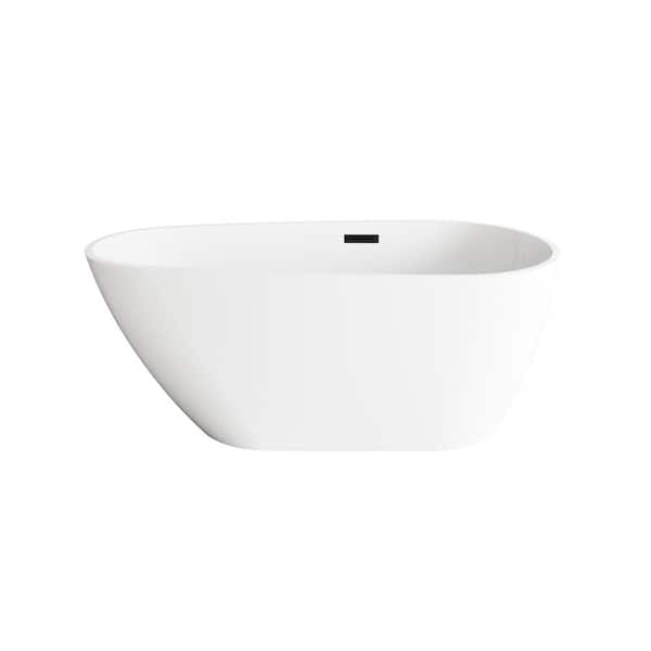 Unbranded Timeless Home 59 in. x 31.5 in. Soaking Bathtub with Center Drain in Glossy White with Matte Black Trim