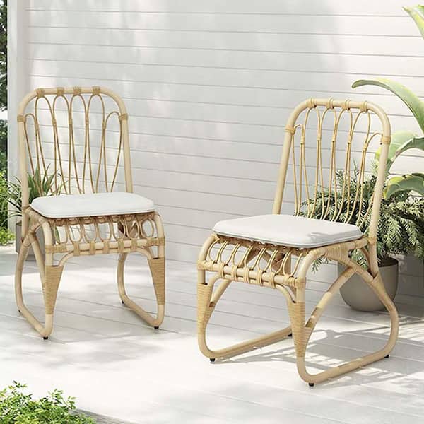 Natural PE Wicker Outdoor Dining Chairs, Patio Premium Rattan