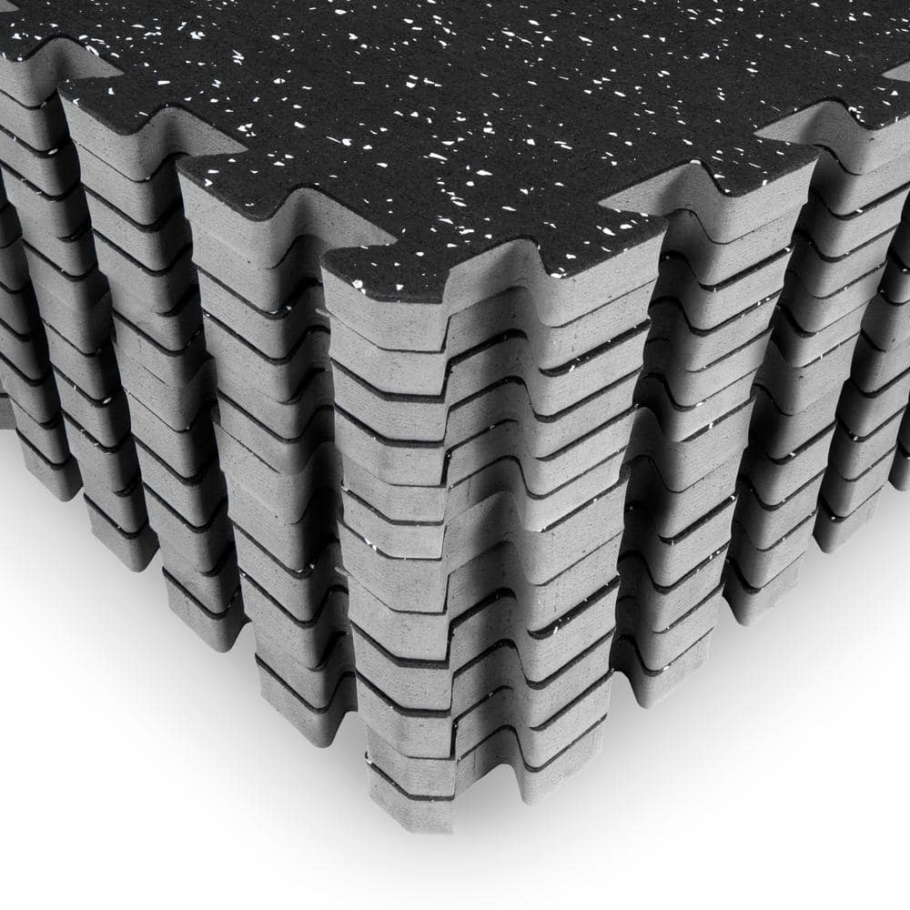 Black and Grey Rubber Top Exercise Puzzle Mat, 48 Sq Ft, 12 Tiles